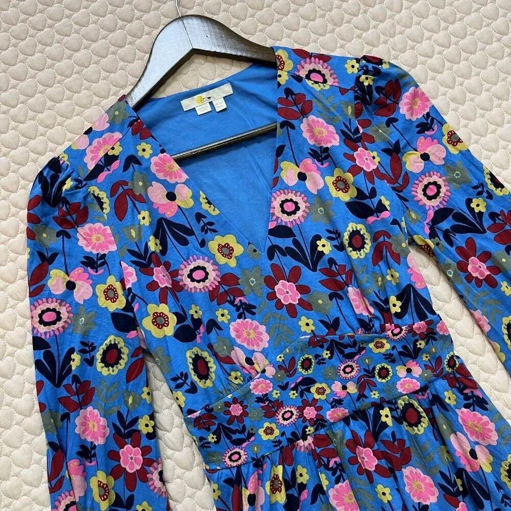 NWOT Boden Jersey Mini Tea Dress Long Moroccan Blue Flora Bloom Size 6L - Picture 3 of 10